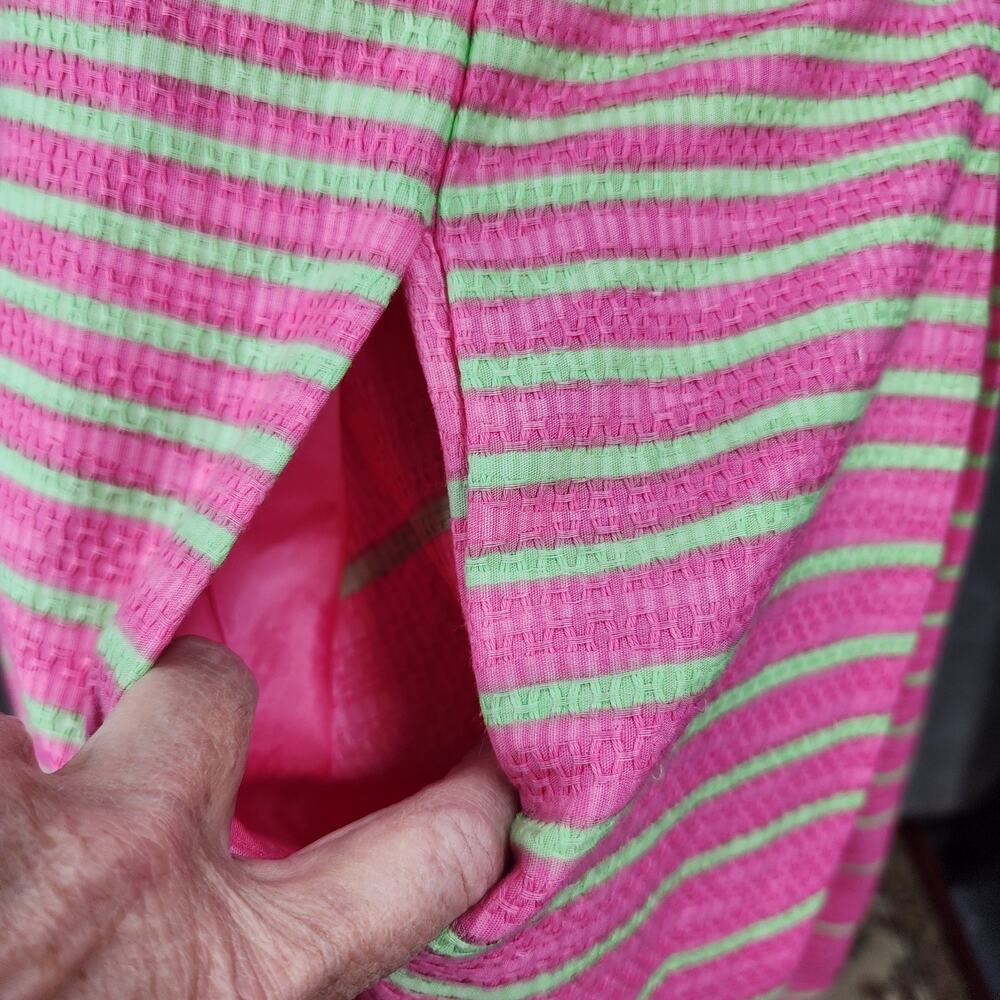 NWT Taylor Womens 14 Fit Flare Dress Pink Green Stripe Pleated Pocket Sleeveless - Picture 8 of 16